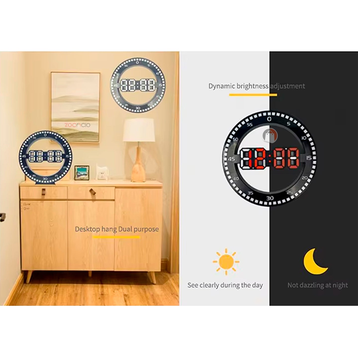 Reloj Digital Led De Pared O Mesa Redondo Con Alarma 12/24hr