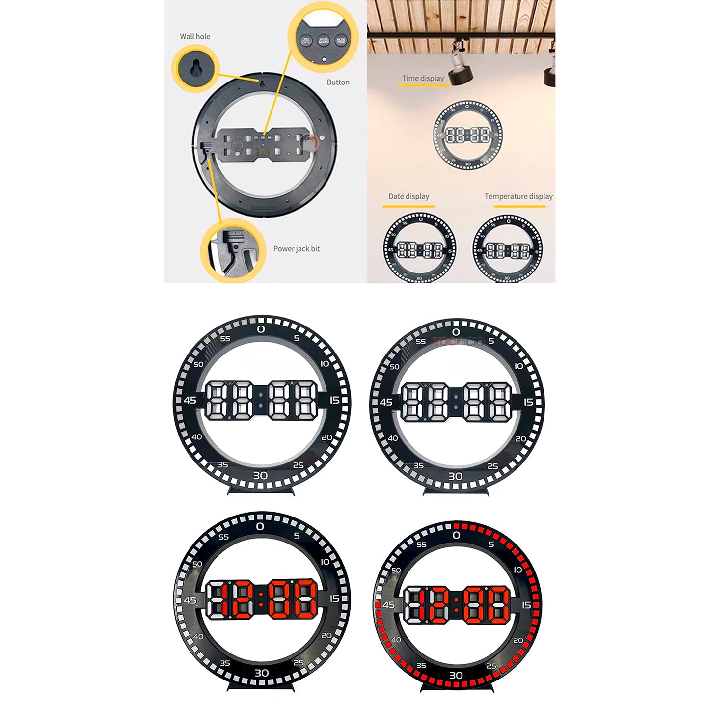 Reloj Digital Led De Pared O Mesa Redondo Con Alarma 12/24hr