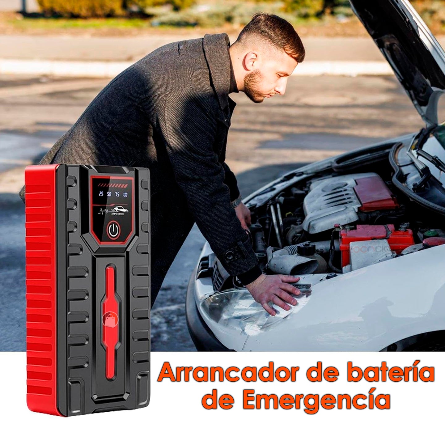 Arrancador De Batería De Emergencia Con Inflador Y Linterna
