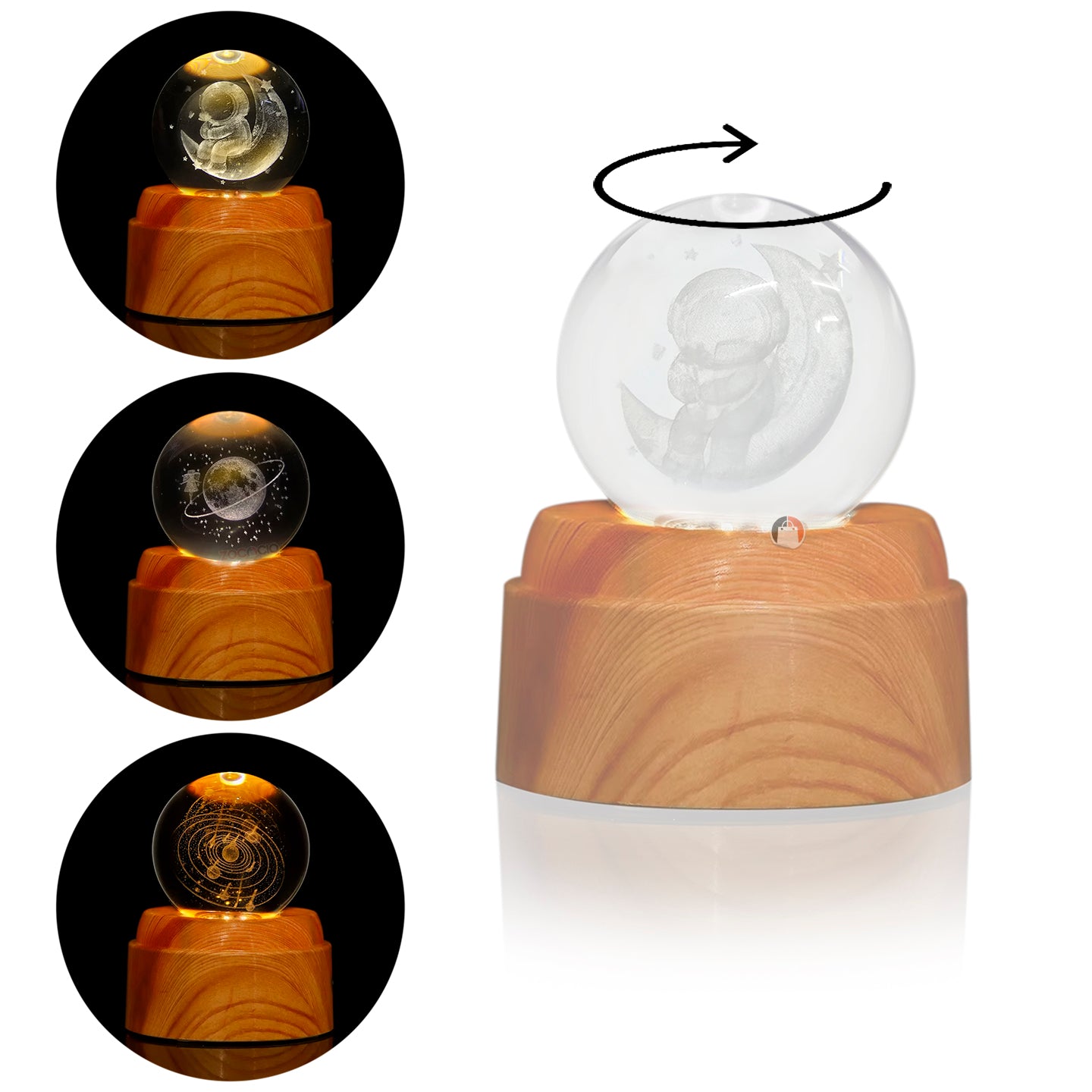 Bola De Cristal Giratoria Diseño Galaxia Lampara De Noche 3d