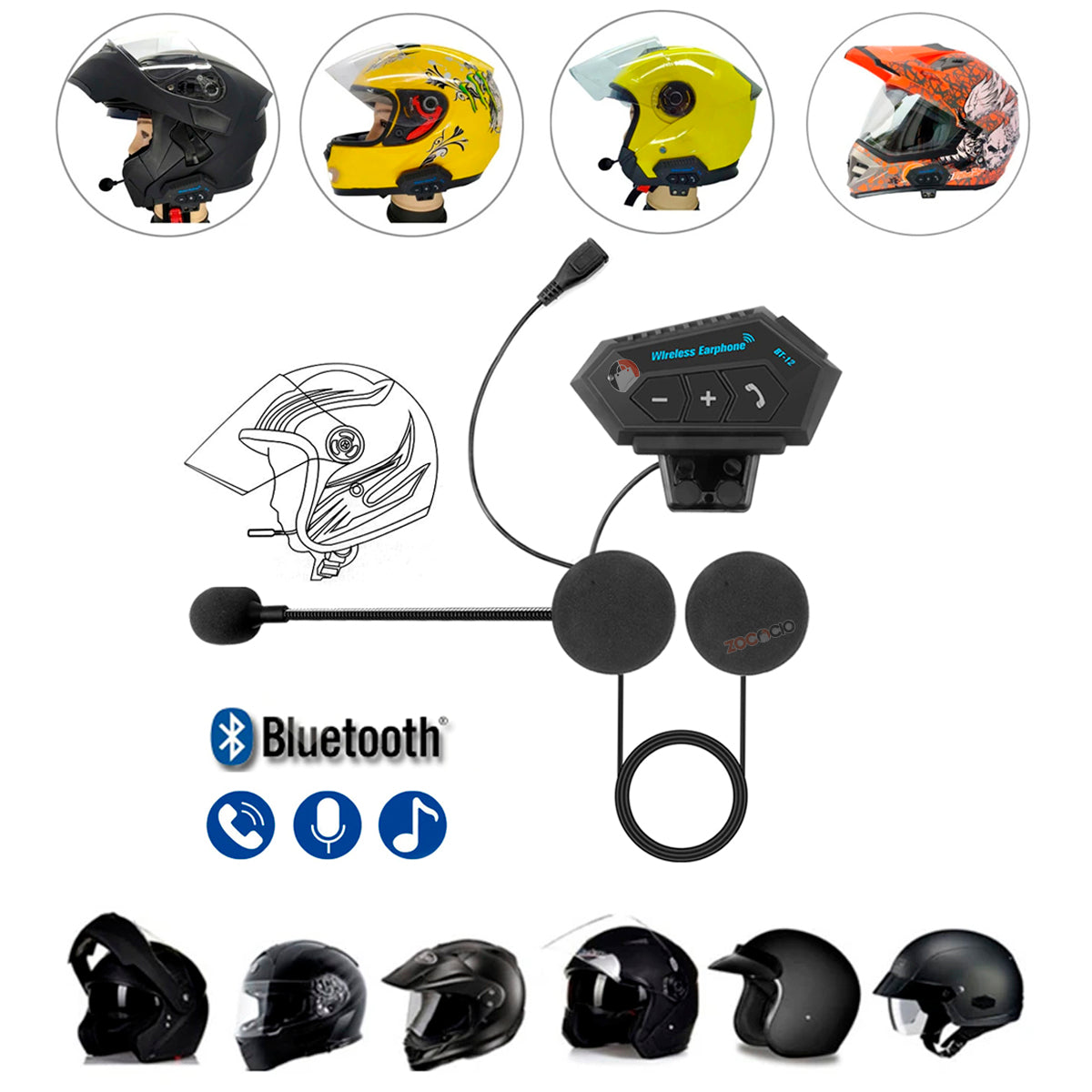 Intercomunicador Auricular Para Casco Manos Libres Bluetooh
