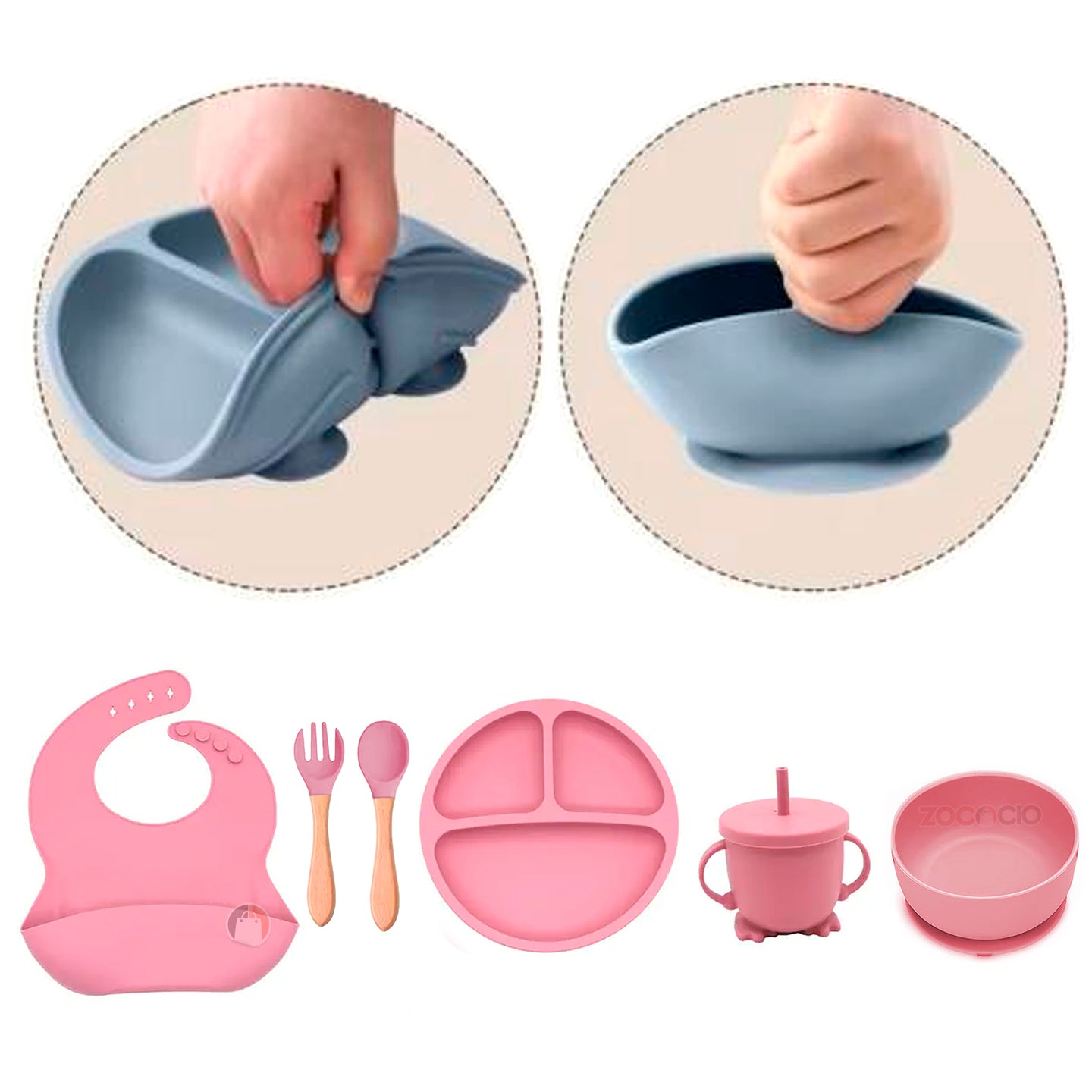 Juego De Vajilla Alimentación Para Bebé En Silicona 5 Pcs