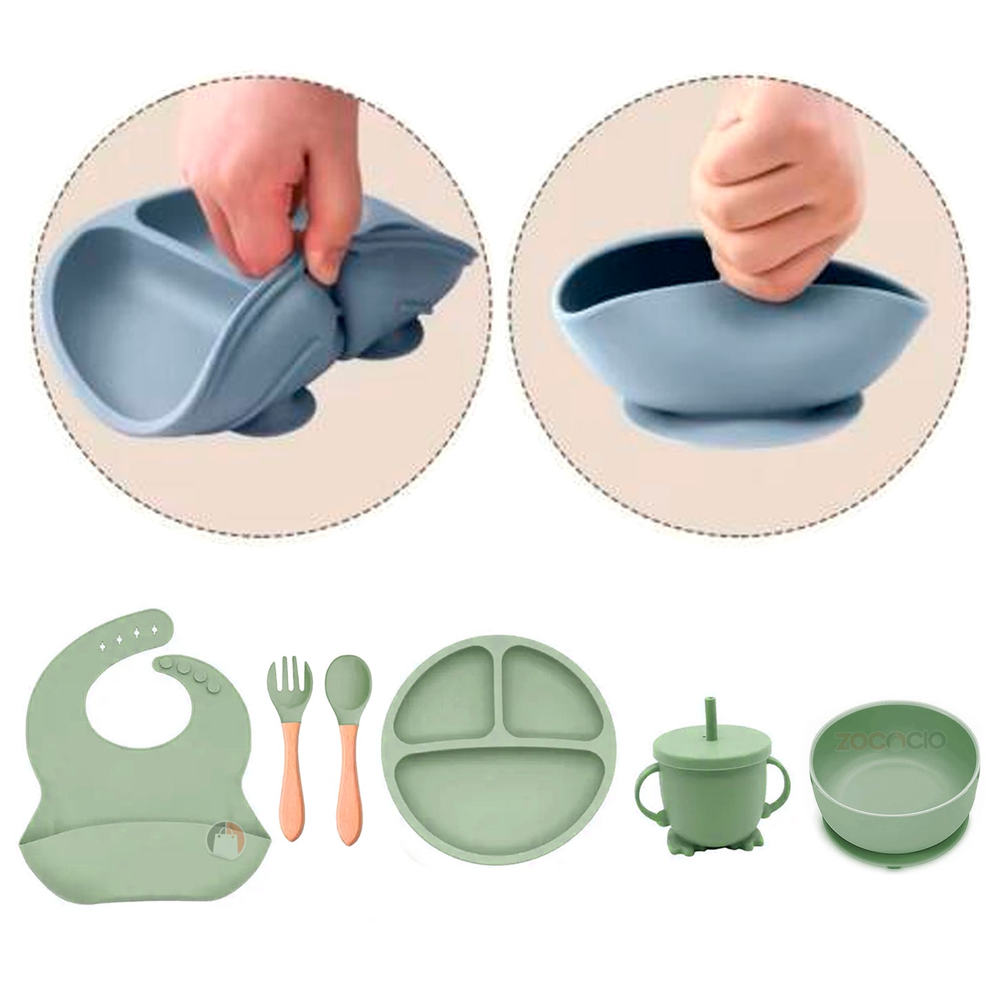 Juego De Vajilla Alimentación Para Bebé En Silicona 5 Pcs