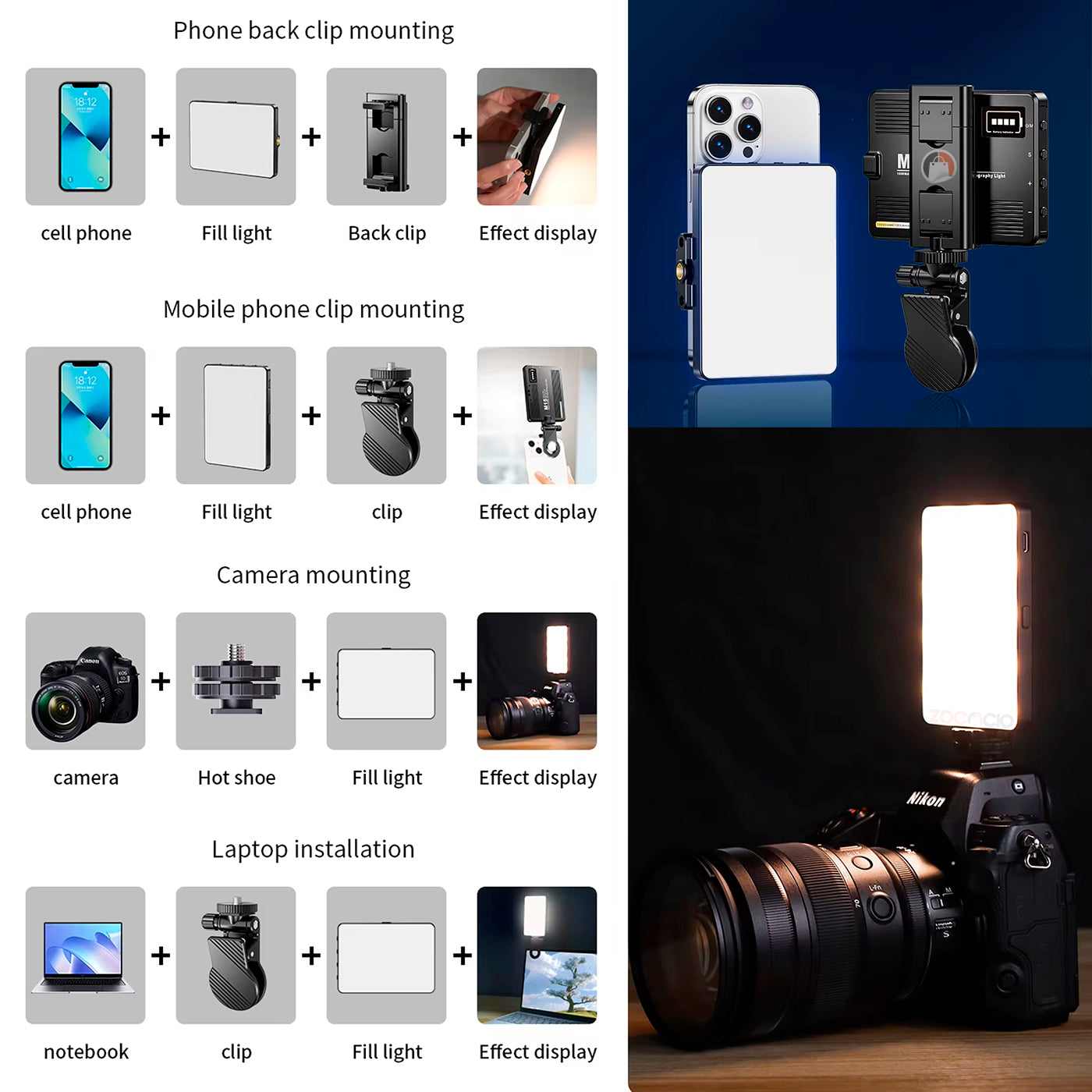 Mini Panel De Luz Led Recargable Multifuncional Fotografía 5 Negro Blanco Cálido, Frio Y Neutro