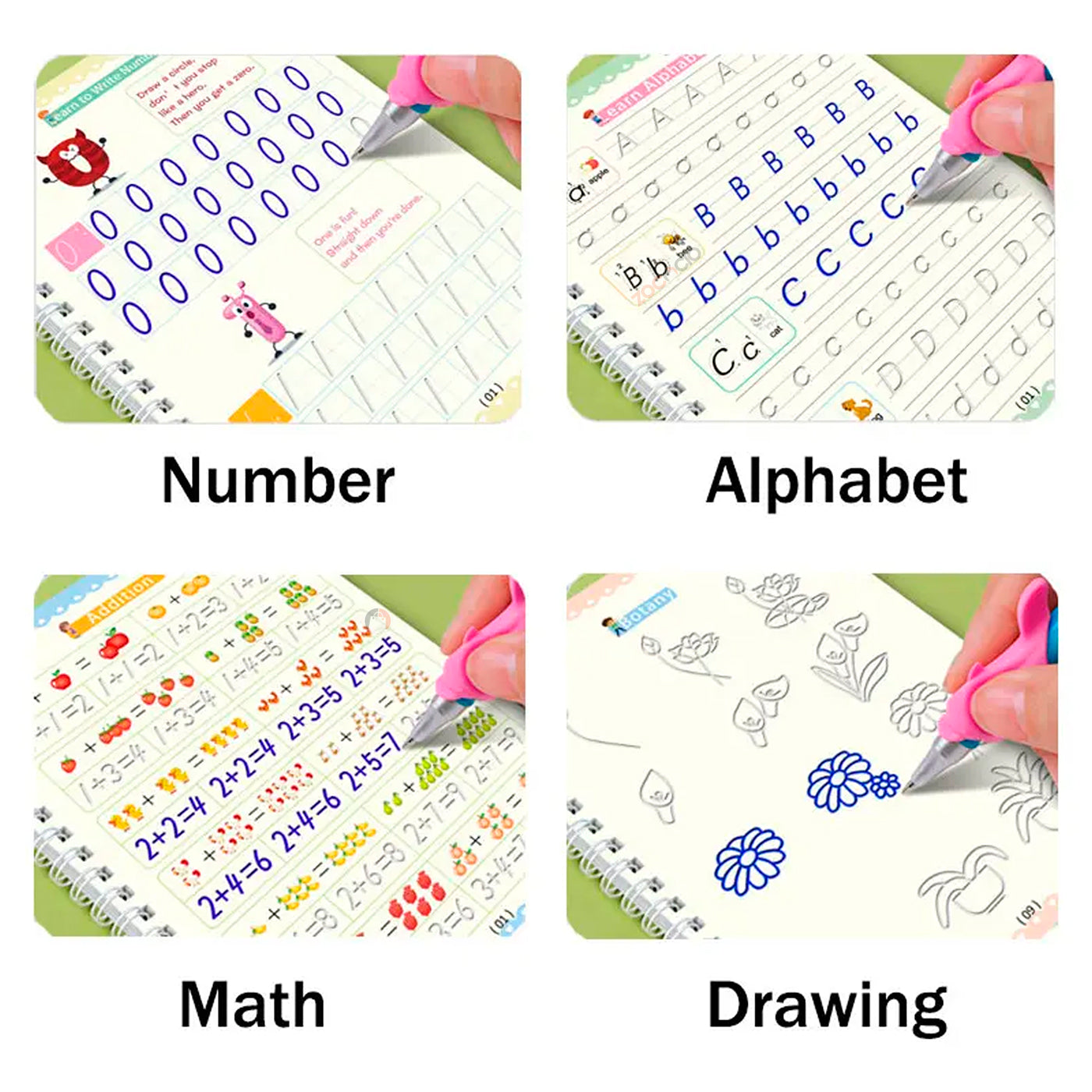 Set 4 Libros Magicos De Aprendizaje Reutilizable Caligrafico