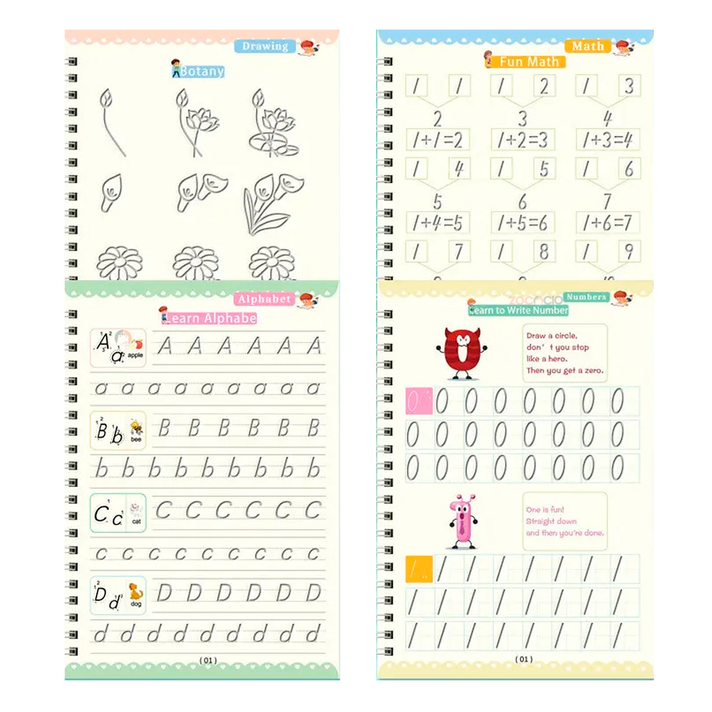 Set 4 Libros Magicos De Aprendizaje Reutilizable Caligrafico