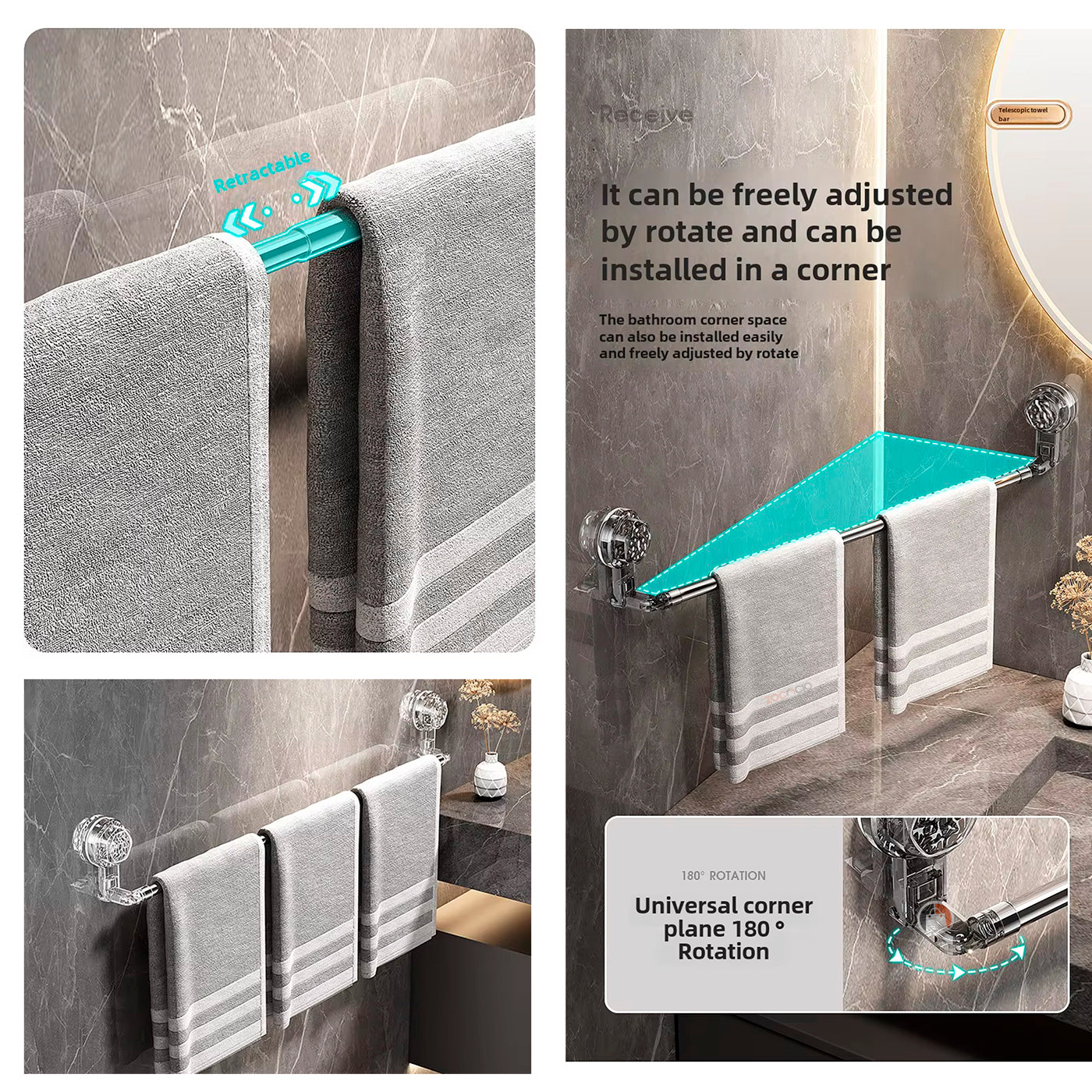 Toallero De Pared Con Ventosa Retráctil Tendedero Ajustable