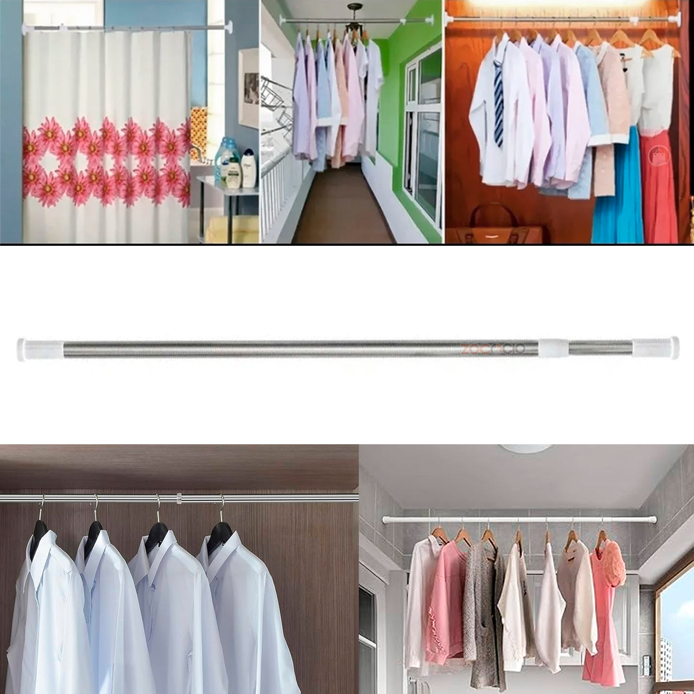 Barra Tubo Extensible Para Colgar Ropa O Cortina Tendedero Plateado