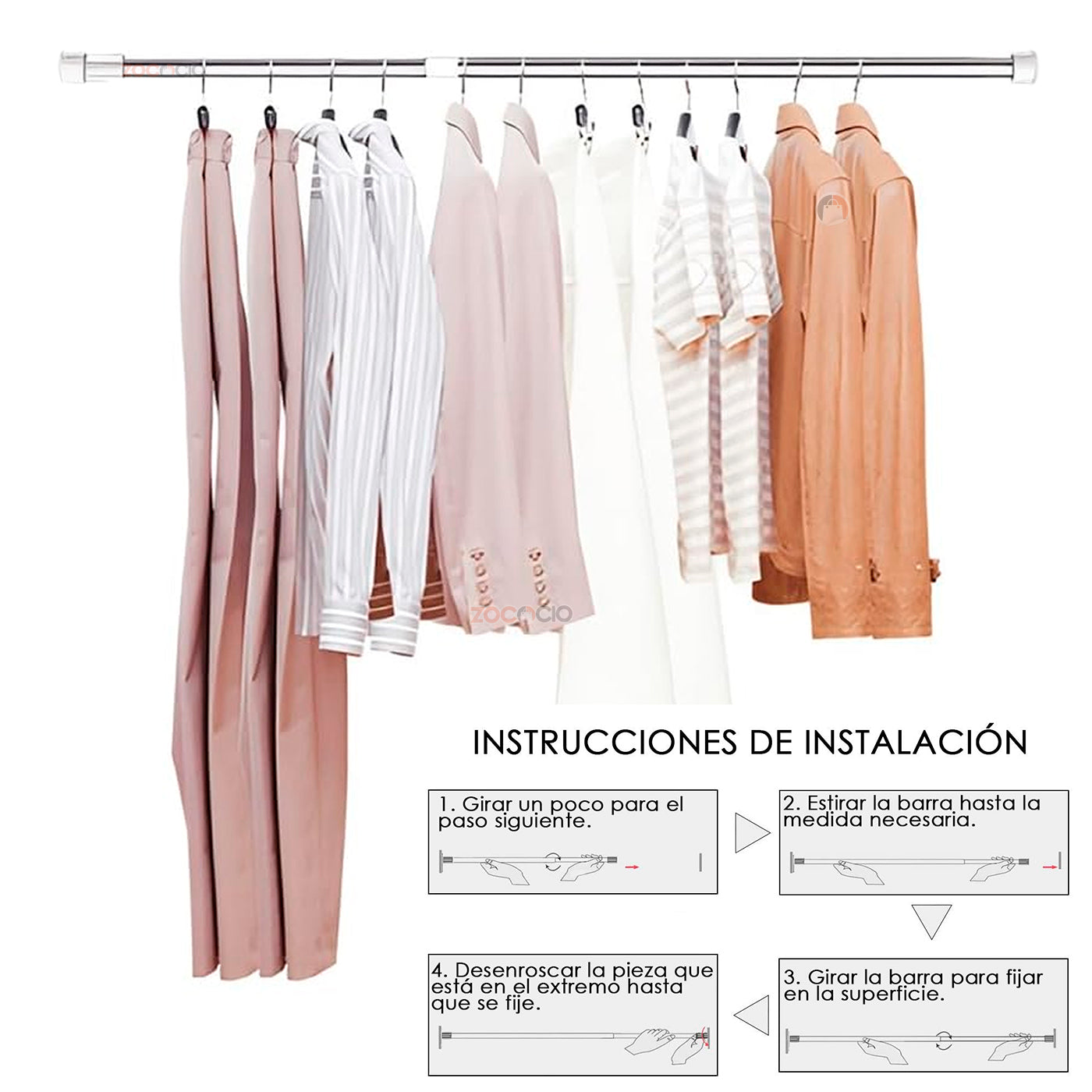 Barra Tubo Extensible Para Colgar Ropa O Cortina Tendedero Plateado