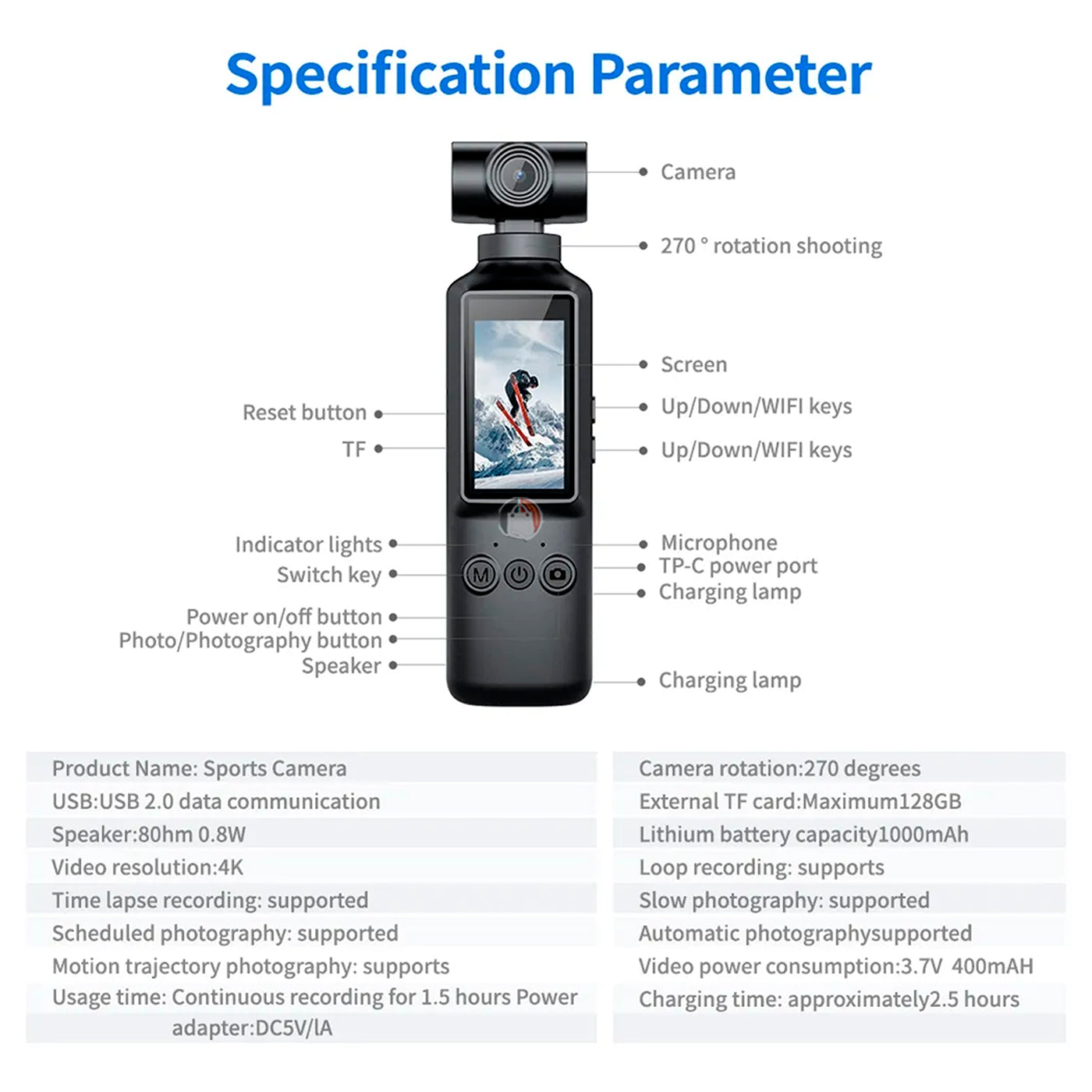 Cámara Acción Bolsillo Vlog Pocket Camera Hd 270 Rotatable Negro