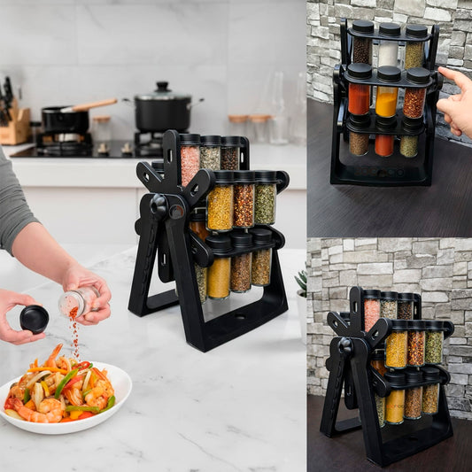 Condimentero Giratorio Organizador De Especias 18 Frascos Negro