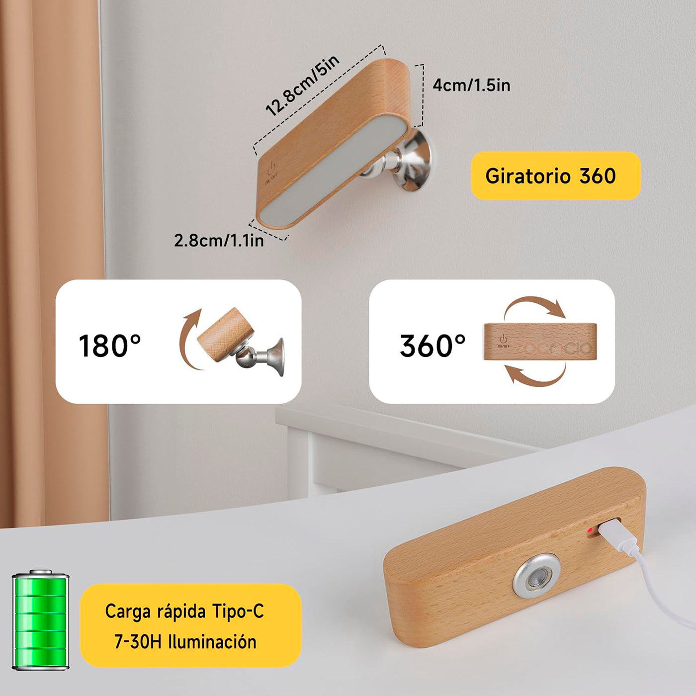 Lampara De Pared Decorativa Led Magnética 360 Con Control
