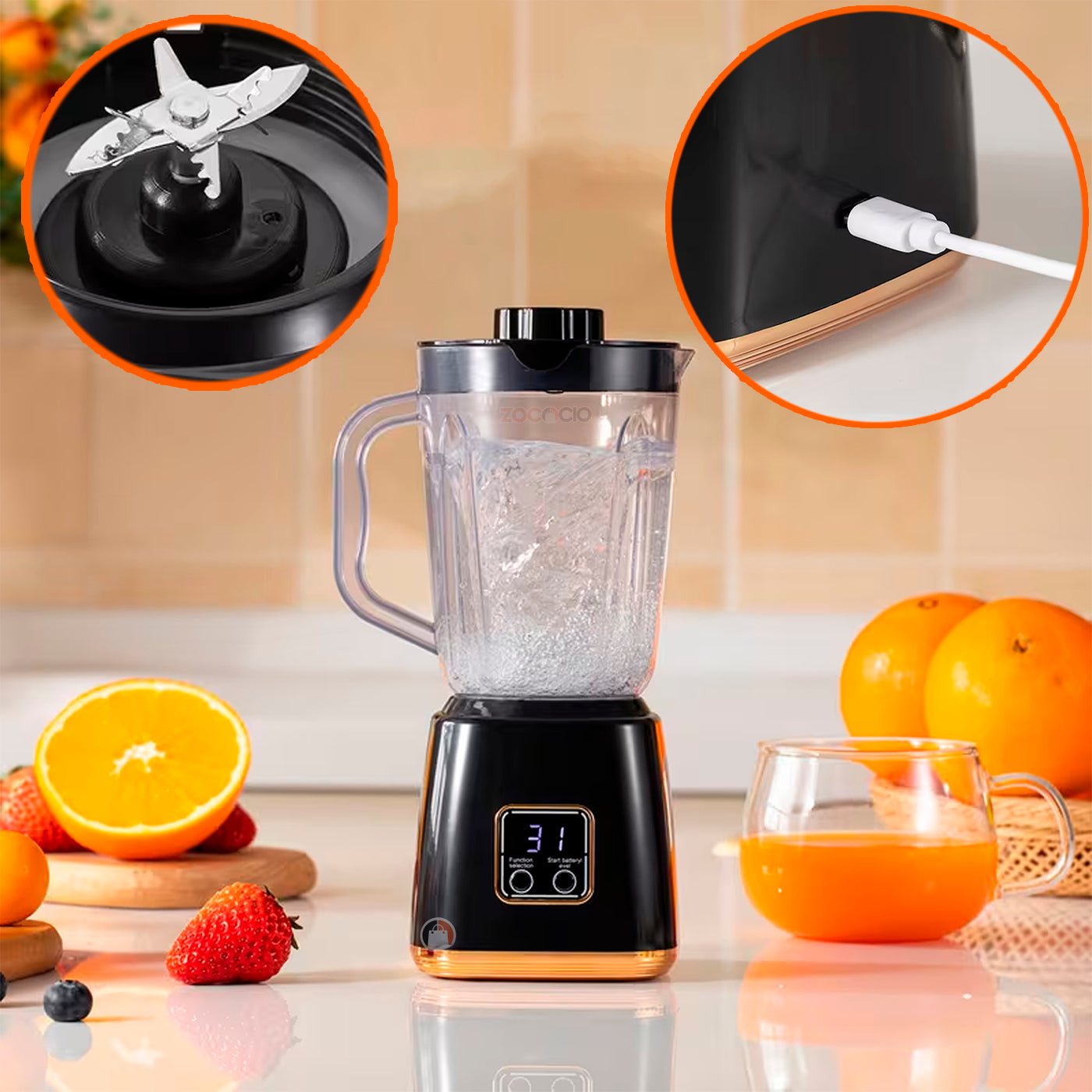 Mini Licuadora Personal Portátil Recargable Smoothies Y Jugo Negro 36v