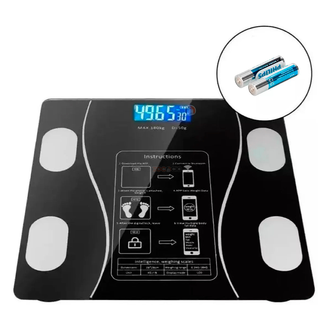 Pesa Digital De Baño Inteligente A Pilas Bluetooth App Negro