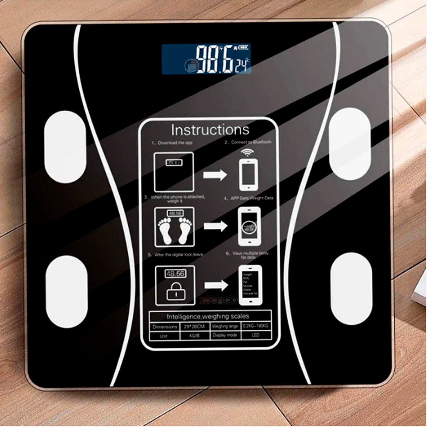 Pesa Digital De Baño Inteligente A Pilas Bluetooth App Negro