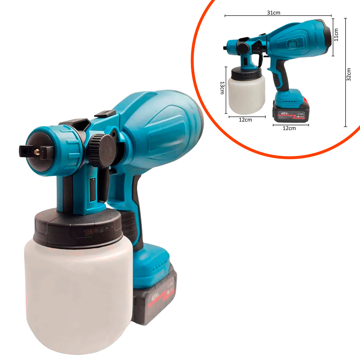Pistola Inalambrica Pulverizadora De Pintura Doble Bateria Azul Petróleo 48