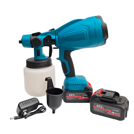 Pistola Inalambrica Pulverizadora De Pintura Doble Bateria Azul Petróleo 48