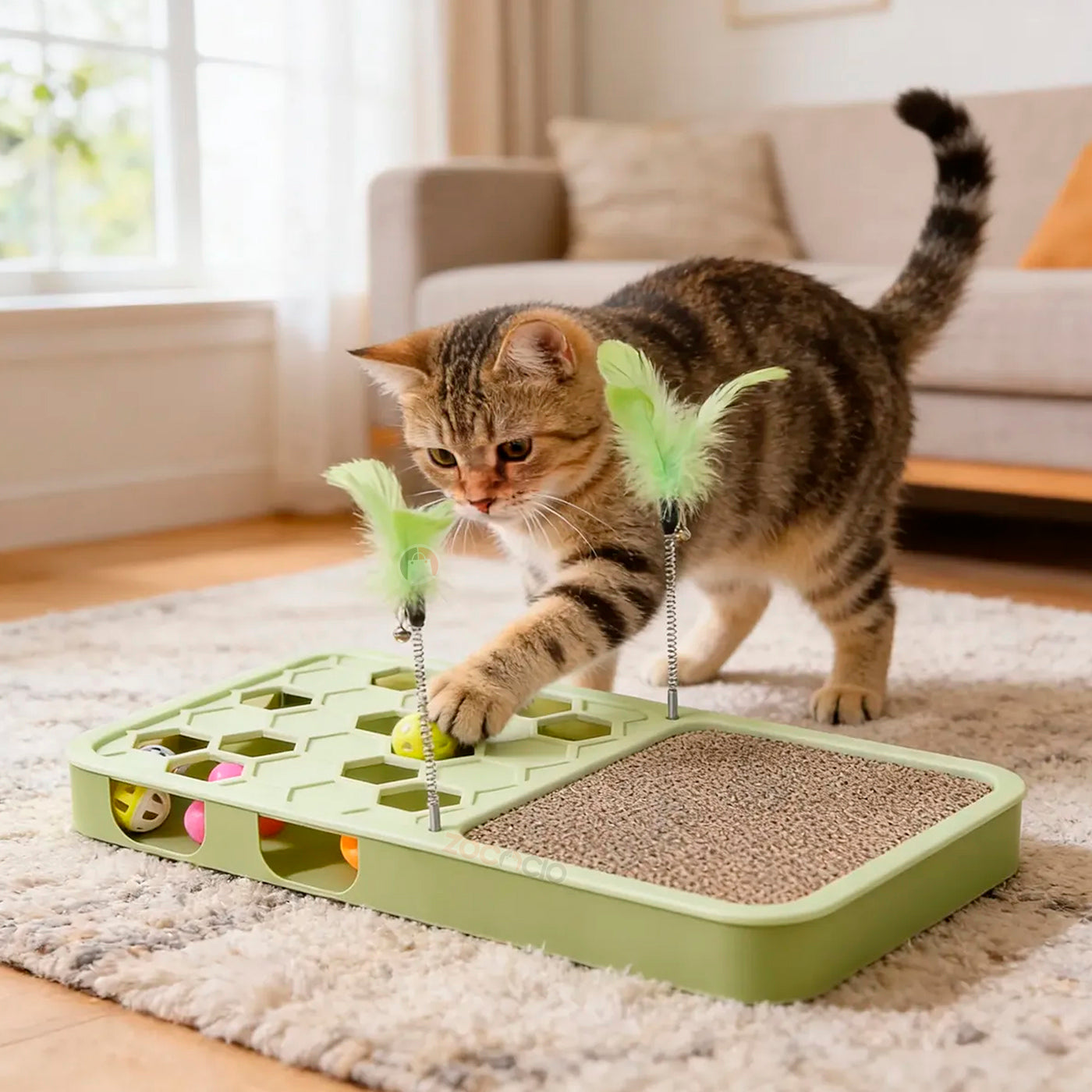 Rascador Interactivo Para Gatos Con Pluma Pelotas Agujeros