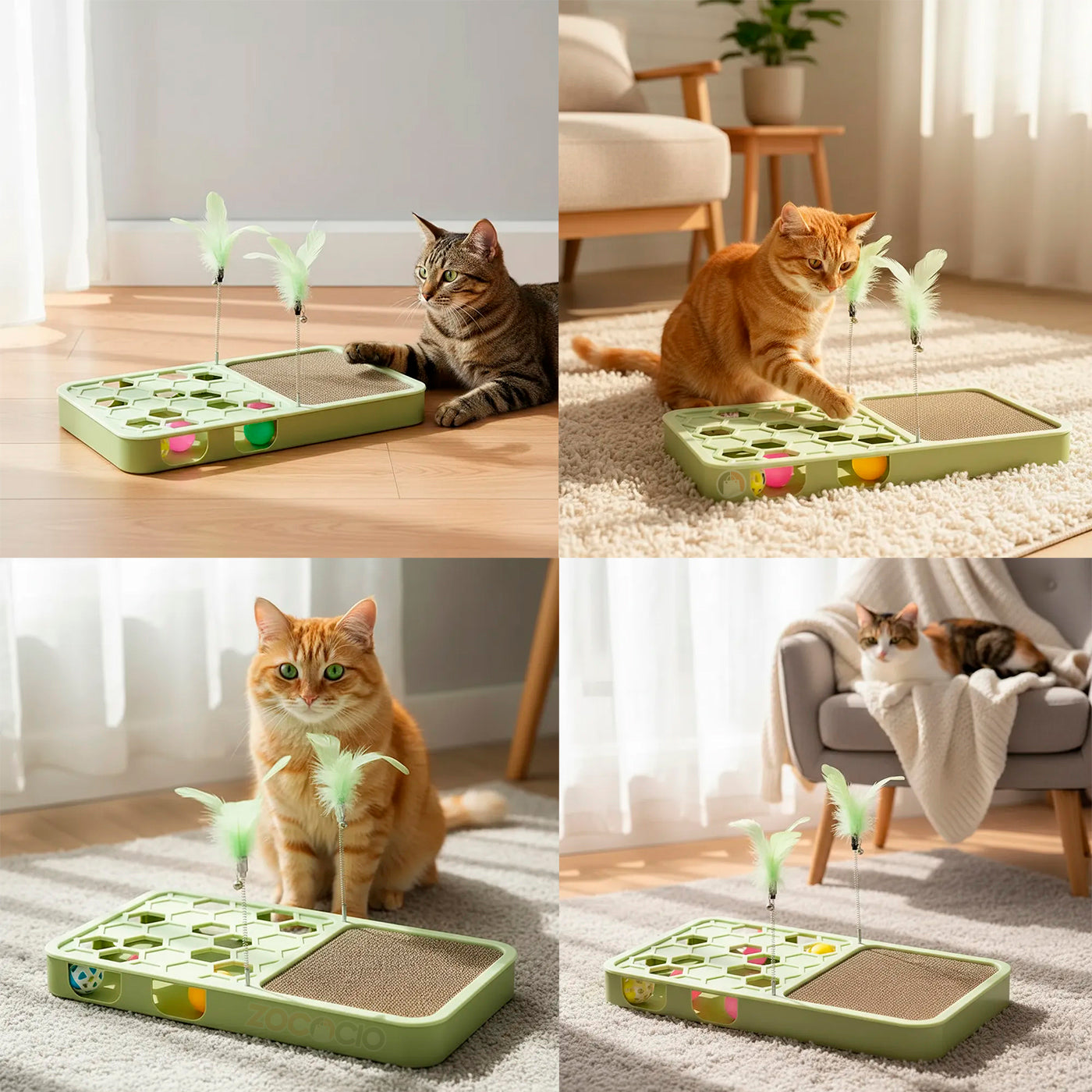 Rascador Interactivo Para Gatos Con Pluma Pelotas Agujeros