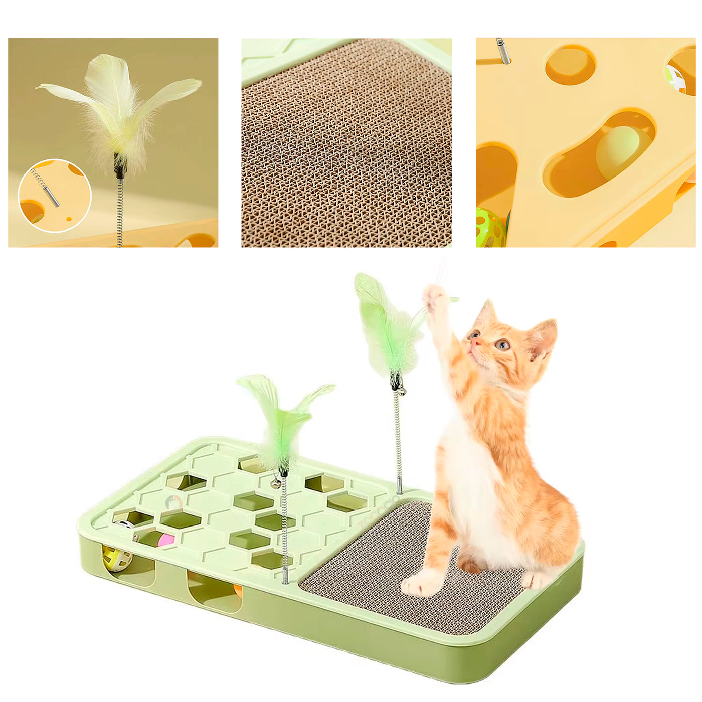 Rascador Interactivo Para Gatos Con Pluma Pelotas Agujeros